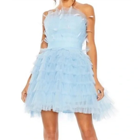 Mac Duggal Baby Blue Tiered Tulle Mini Dress - Picture 4 of 5